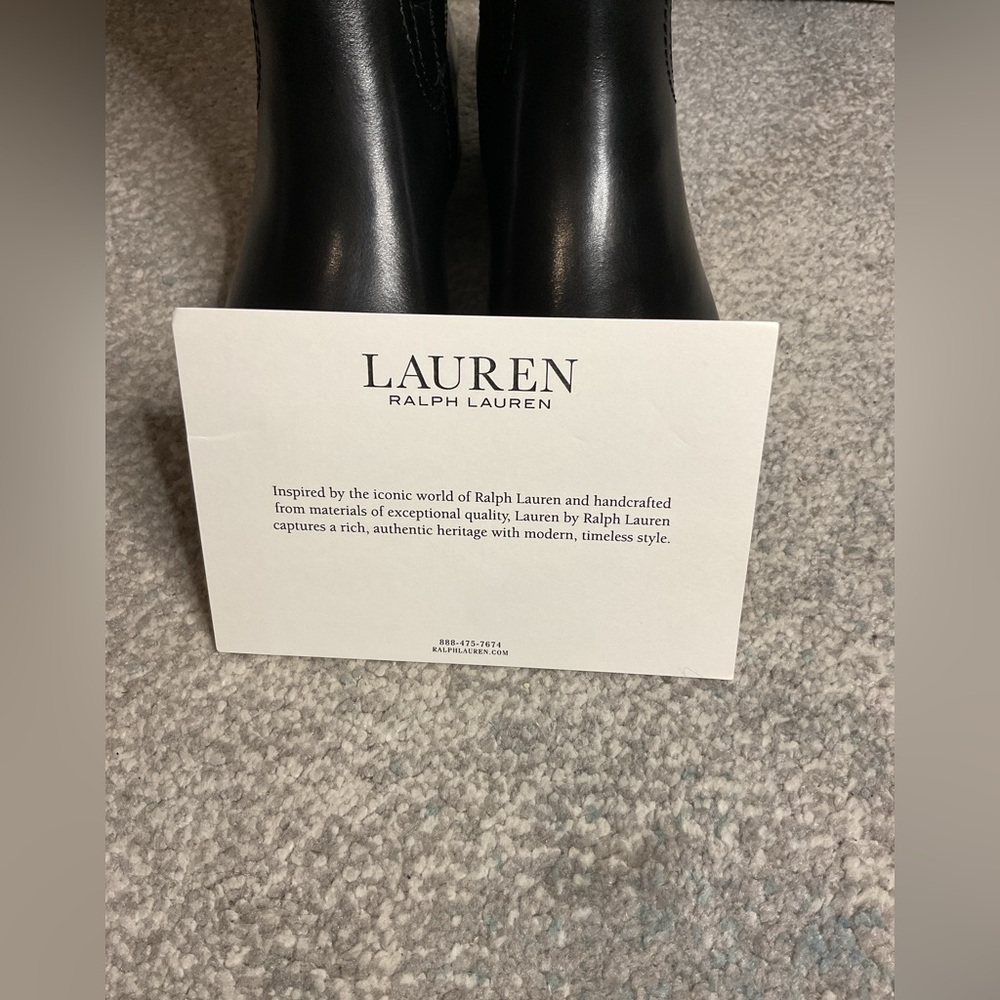 Lauren Ralph Lauren Berdie Leather Riding Boots – Black/Tan - Size 6 WIDE CALF - Picture 12 of 16